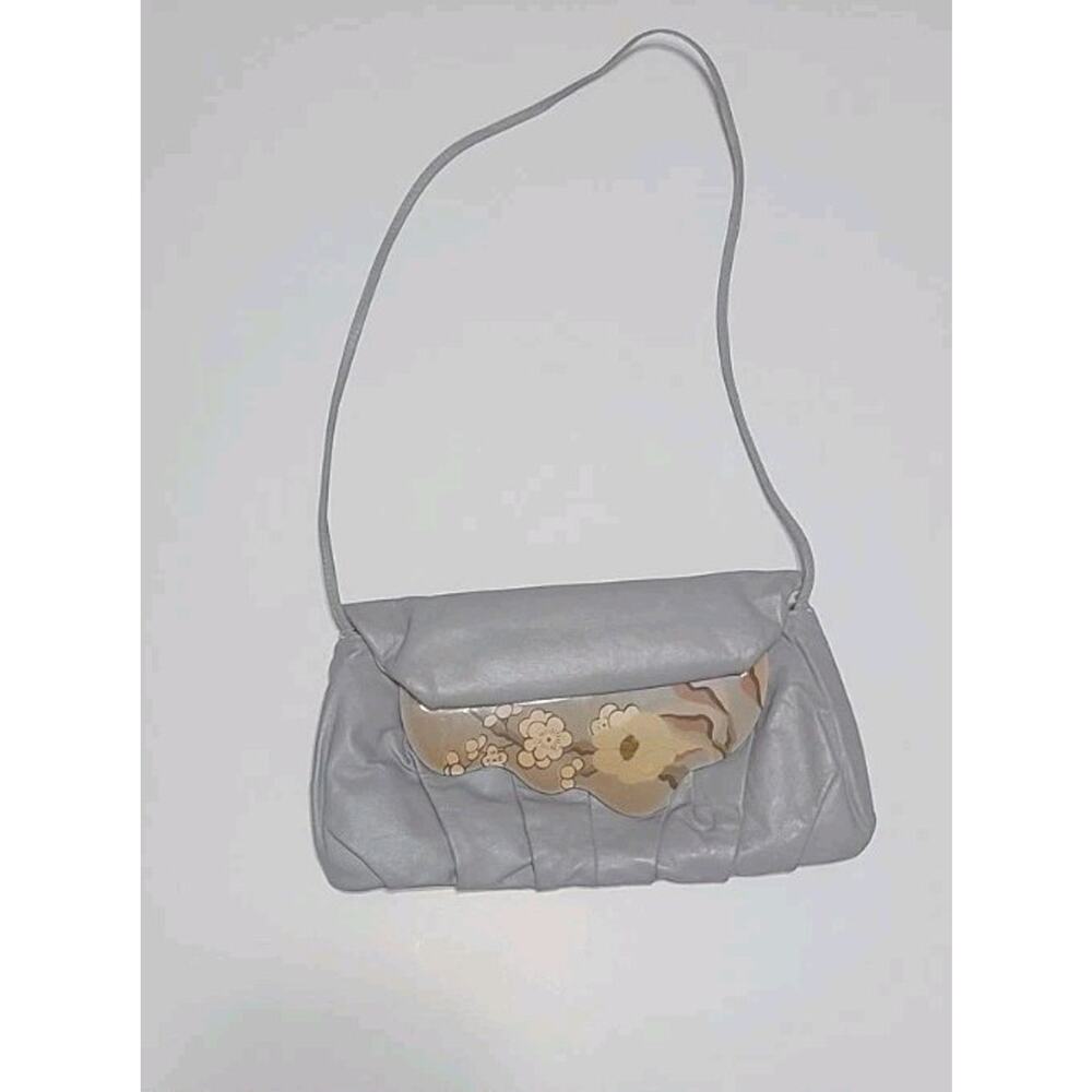 Patricia Smith Moon Bag 1980 Tan Leather Flowers Hand Painted Purse 13" EUC